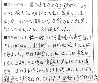 飲み続けるうち基礎体温が整ってきたのがわかり、約9ヶ月で妊娠。